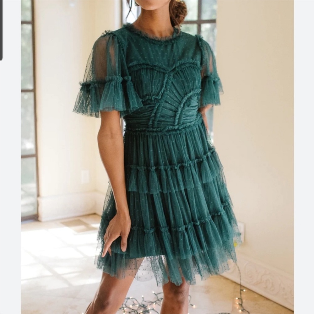 Ivy City Co Whimsical Ruffle Dress - Emerald